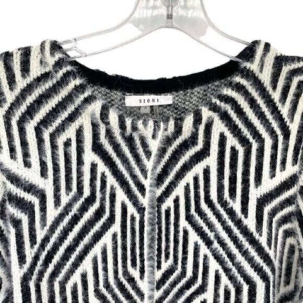 Sioni Anthropologie Women's Long Fuzzy Geometric Cardigan Sweater - Picture 5 of 10